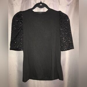 Rachel Zoe black sparkly short sleeve top size xsmall